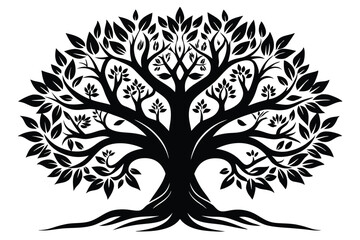 Obraz premium artistic tree silhouette line art vector illustration with a white background