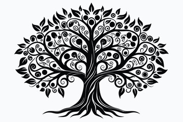 Obraz premium artistic tree silhouette line art vector illustration with a white background