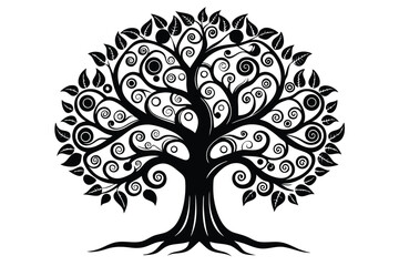 Obraz premium artistic tree silhouette line art vector illustration with a white background