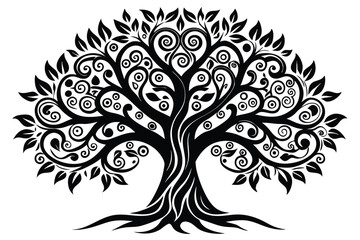 Obraz premium artistic tree silhouette line art vector illustration with a white background