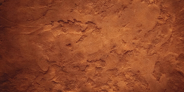 Close up view of a textured reddish brown surface resembling dried mud or aged earth