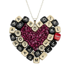 Heart shaped keyboard key necklace isolated on transparent background