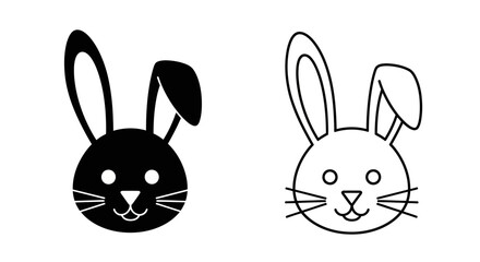 Fototapeta premium Two black and white cartoon bunny rabbit heads with big ears and round eyes Vector