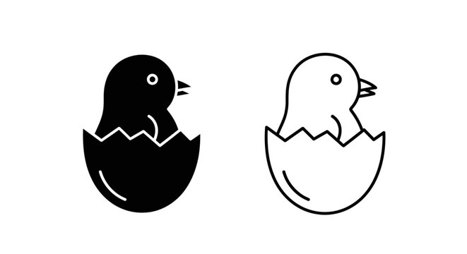 Chicks hatching from eggs illustration, baby chick breaking eggshell, cute bird art Vector