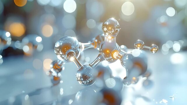 Molecular Marvel: A mesmerizing macro shot of a complex molecule structure, a testament to the wonders of scientific innovation, showcasing interconnected spheres gleaming with a touch of elegance.