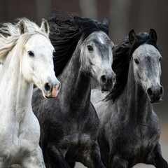 Obraz premium Three graceful arabian horses running in harmony