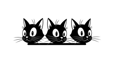 Fototapeta premium Three cartoon cat heads with large eyes