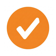 Bright orange circle with a white checkmark symbol indicating approval or success isolated on white background, Vector