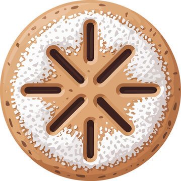 Sweet round cookie with powdered sugar and star pattern view from top, egyptian kahk cookie