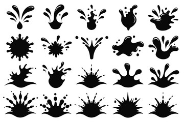 set of water splash silhouette line art vector illustration with a white background