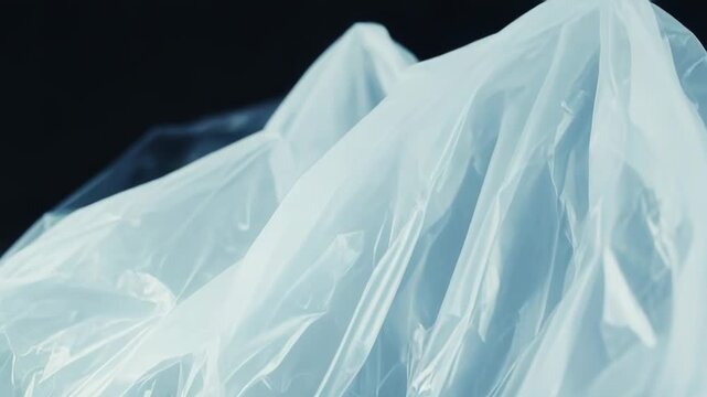 Crumpled and creased translucent blue plastic material creating an abstract texture with light reflecting off its shiny surface, perfect for backgrounds and overlays