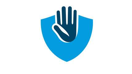 Obraz premium Stylized emblem featuring an open hand within a shield shape, using a blue and dark blue palette