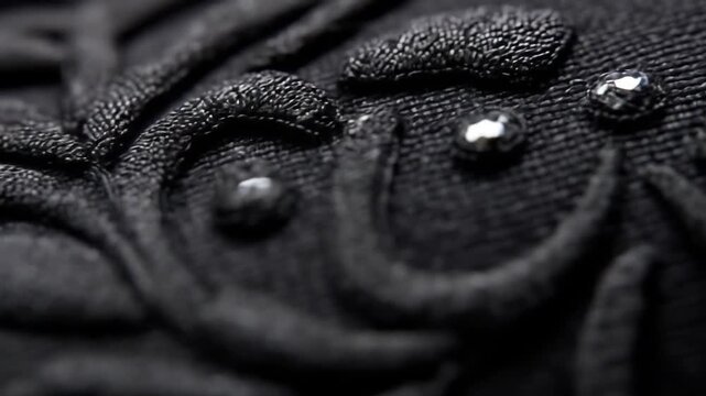 Abstract black textile with raised design and detailed texture close up