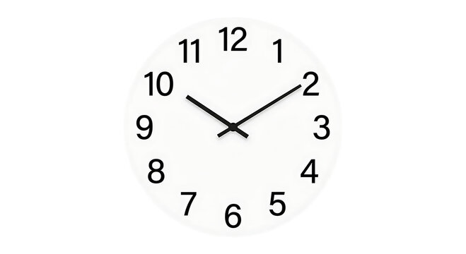 White analog clock with black numbers and hands showing 10:10 time on green background isolated on a transparent background