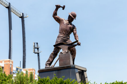 West Lafayette, IN, USA - July 29, 2025: The Boilermaker statue near Ross-Ade Stadium. Purdue University is a public research university that was founded in 1869.