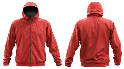 Red hooded jacket front and back view isolated on white background © Tanvir