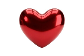 Glossy red metallic heart shape 3D render isolated on transparent background for love romance valentine gift decoration