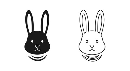 Obraz premium Cute black and white rabbit head illustration, minimalist bunny design Vector