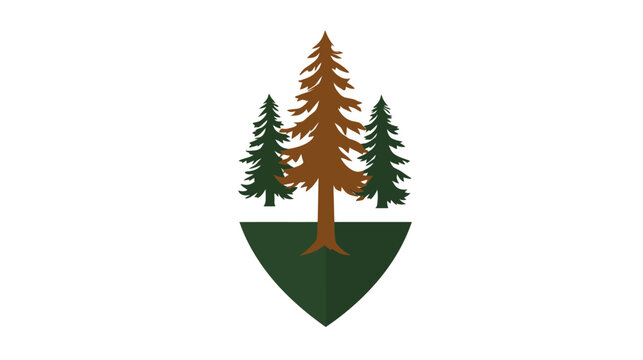 A stylized tree logo featuring three pine trees of varying colors set upon a green, inverted triangle base