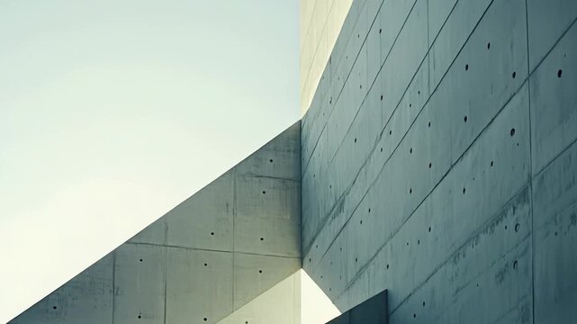 Geometric concrete architecture creating modern linear patterns and abstract shapes, highlighting minimal design details with contrasting light and shadows