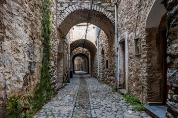 Obraz premium The Mesta village street view in Chios Island, Greece