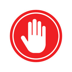 Obraz premium Stop hand icon on red circle sign, warning and prohibition vector illustration for safety and security 
