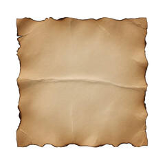 A worn and aged parchment paper with rough edges and a crease down the middle. isolated on transparent background