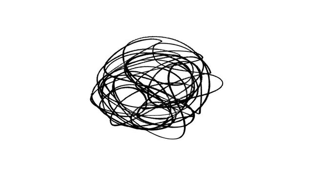Sketched, tangled, black, line, ball, animation, on, white, ideal, for, mental, health, concepts, anxiety, problem, solving, and, minimalist, artistic, video, presentation, overlays.
