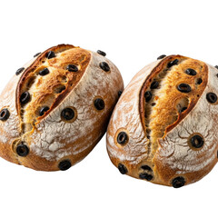 Freshly baked olive bread loaves on a clean white background. isolated on transparent background