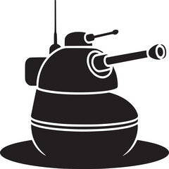 Silhouette illustration of a black tank with a turret and antenna on a white background art design © Tayyab