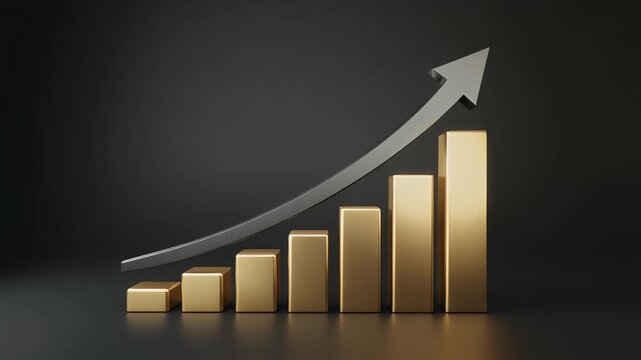 Golden Bar Chart With Silver Arrow Showing Upward Trend Against Dark Background