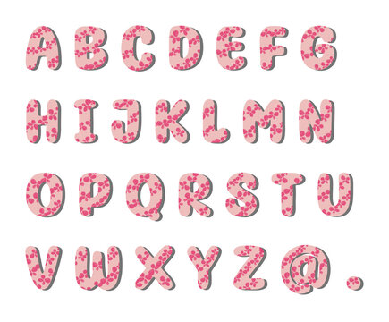 Pink floral alphabet letters set with cherry blossom pattern, cute spring flower font clipart isolated on transparent background for wedding and nursery design