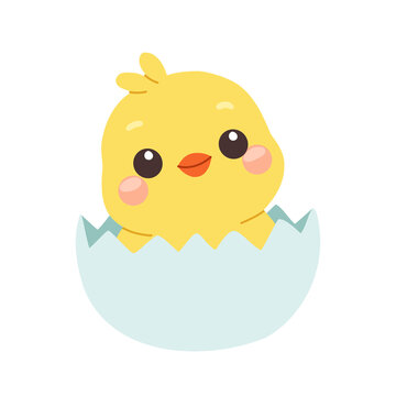 Easter baby chick hatching illustration, yellow chick, spring and kids, isolated on transparent background