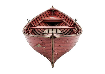 Obraz premium Old red wooden boat with peeling paint and worn interior