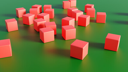 Obraz premium 3d rendering of 3d red cube on green background