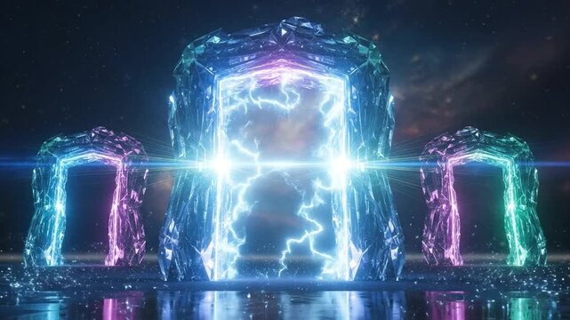 Three Glowing Portals Opening to a Cosmic Dimension in a Dark Universe.