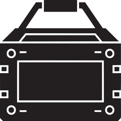 Illustration of a black box with a handle and a screen on a white background in a simple style © Tayyab