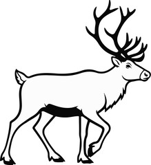 Fototapeta premium A black and white illustration of a reindeer with large antlers