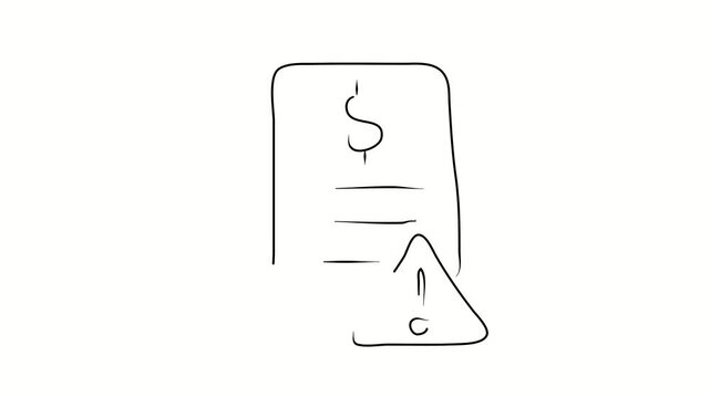 Expired payment period. Contour drawing, silhouett animation. Continuous line. Isolated on white. Video 4k object illustration self-drawing. Object construction. Minimalist continuous line drawing sil