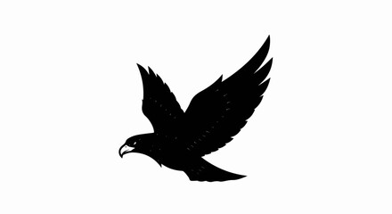 Obraz premium A black silhouette of a bird with spread wings is in flight