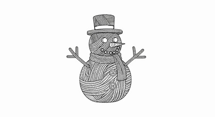 Fototapeta premium A detailed black and white drawing of a snowman wearing a hat and scarf