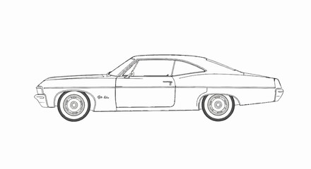 Fototapeta premium A detailed black and white outline drawing of a classic two-door coupe automobile