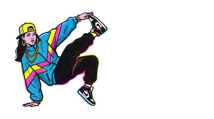 Fototapeta premium A vibrant illustration of a 90s dancer with a gold chain and sneakers
