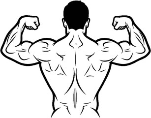 A muscular man's back is flexed, showcasing his powerful physique