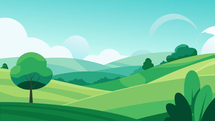 Obraz premium Serene landscape of rolling green hills under a partly cloudy sky