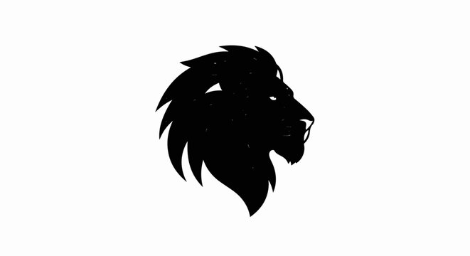 A powerful black silhouette of a lion's head with a striking mane