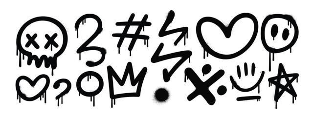 A collection of various symbols and characters in a bold, black, hand-drawn style. isolated on white background, Vector, illustration