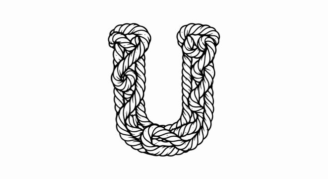 Stylized capital letter U formed from intricately braided rope