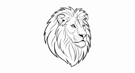 Fototapeta premium Stylized lion's head with a full mane, drawn in black outline