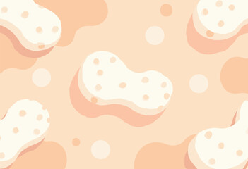 Probiotic concept background Stylized good bacteria characters abstract shapes soft yogurt colors white, peach